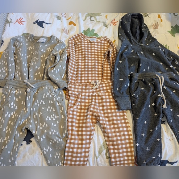 3 Cozy Kids Pajama Sets - OliveBrown and Dark Gray